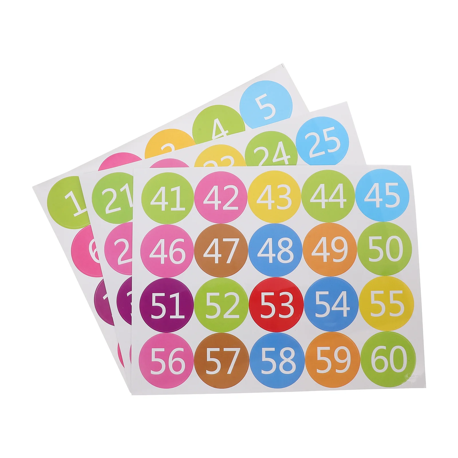 

3 Sheets Colorful Round Number Stickers Vinyl Self-Adhesive Labels For Classroom Floor Organization Storage File Folder