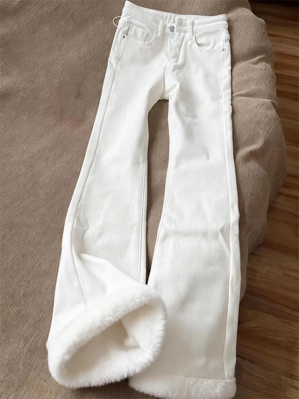 

Мужские зимние теплые джинсы с флисовой подкладкой, прямые, слегка расклешенные, длинные брюки, прямой крой, на молнии, со средней посадкой, повседневные джинсы