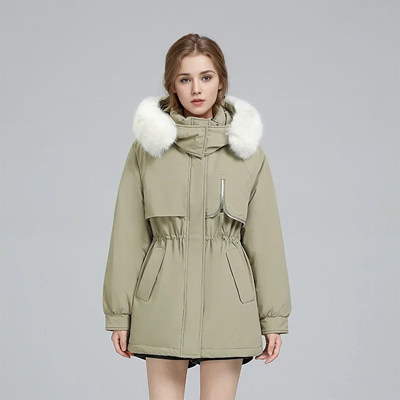 

Women's New Winter Parka 2025 New Female Fur Collar Thicken Warm Cotton Jacket Women Waist Drawstring Winter Jacket For Women