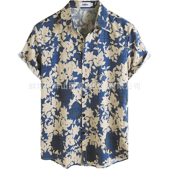 New Men's summer shirts  beach short-sleeved floral shirt with four-way stretch and micro-sheen casual shirts man high quality