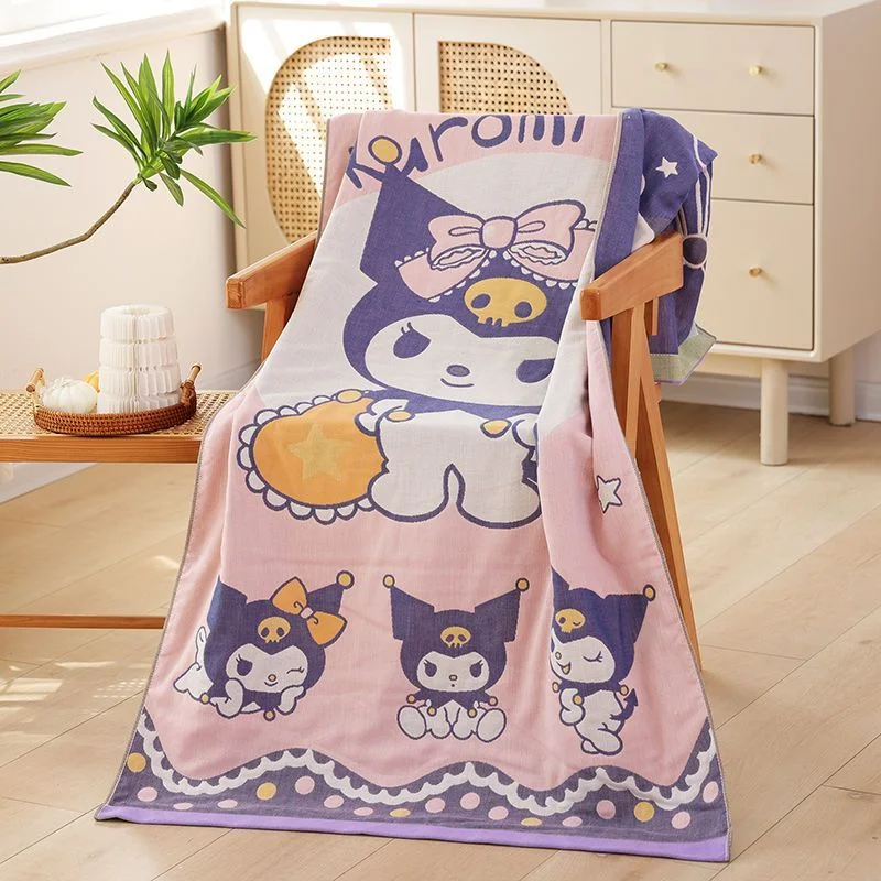 

Sanrio Hello Kitty Kuromi My melody cartoon cute pure cotton gauze bath towel absorbent quick-drying thickened beach towel