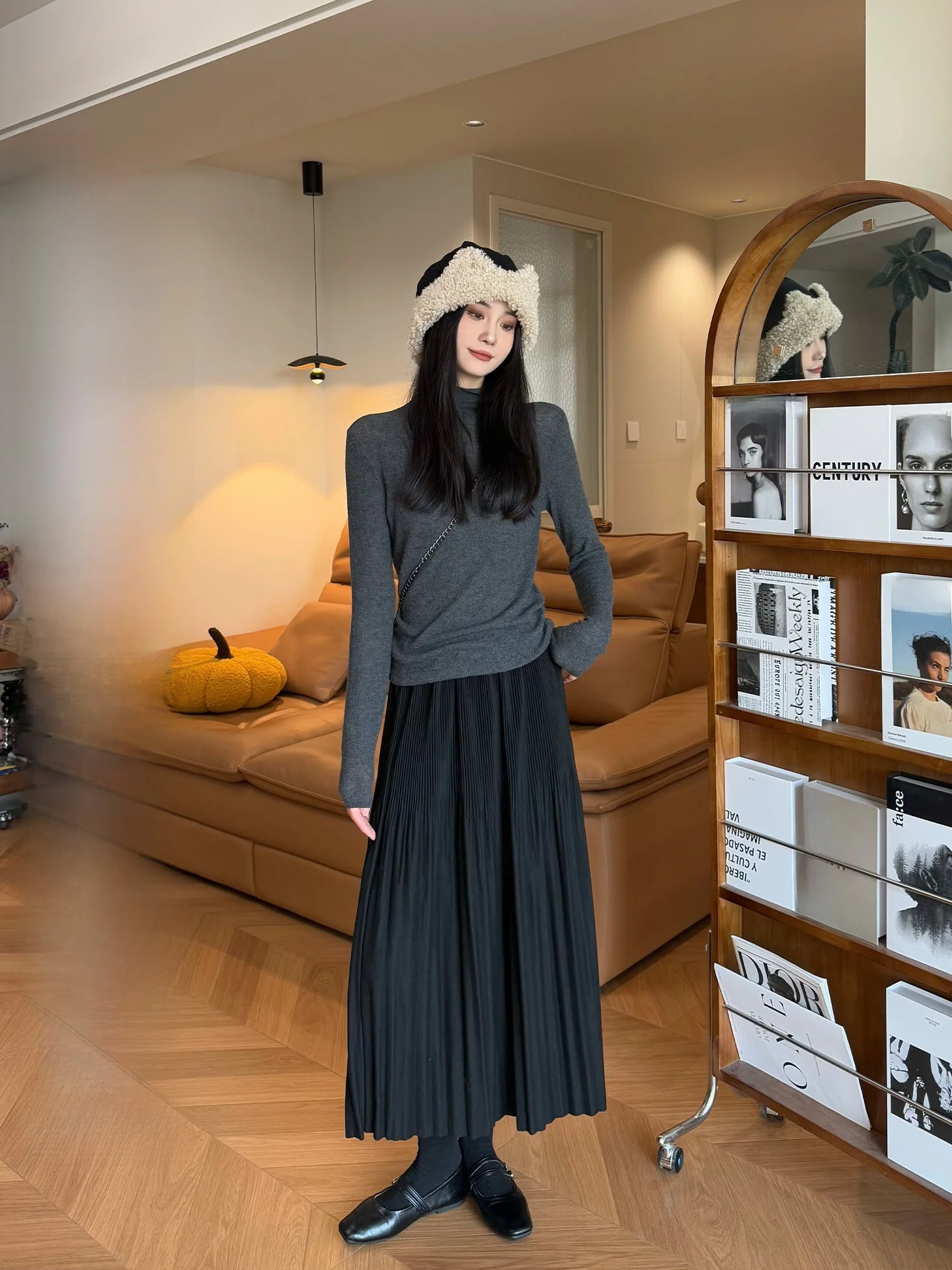 

Bla High Waist Midi A-Line Skirt Women's Pleated Skirt Slimming Skirts Casual Sle Cotton Polyester Blend
