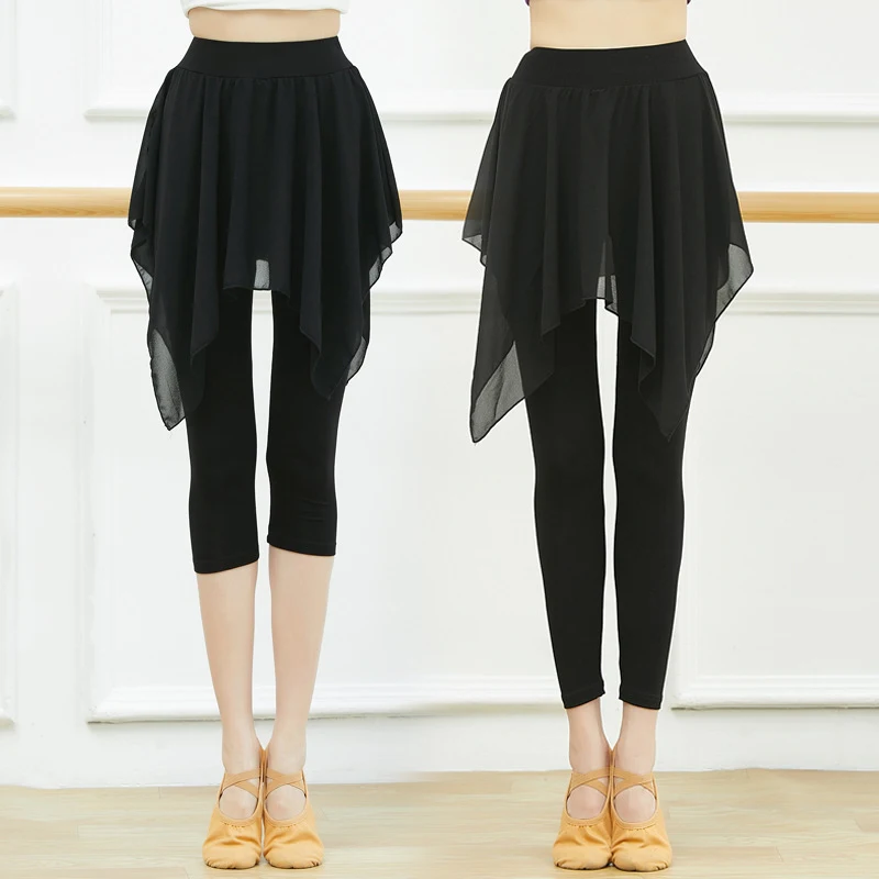 Calças de saia de dança modal macia mulheres preto ballet competição latina prática usar calças de dança magro legging capri dancewear