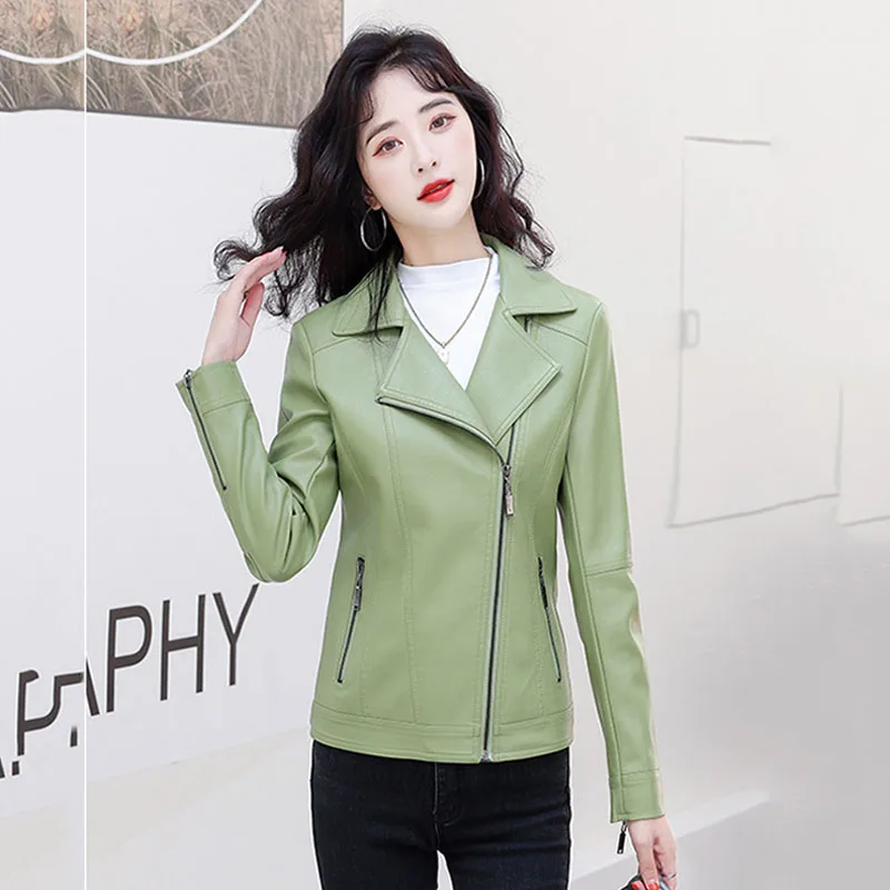 2025년 봄 가을 신상 여성 모토 재킷, 멋지고 트렌디한 슬림핏 숏 지퍼 양가죽/스플릿 가죽 바이커 재킷 겨울