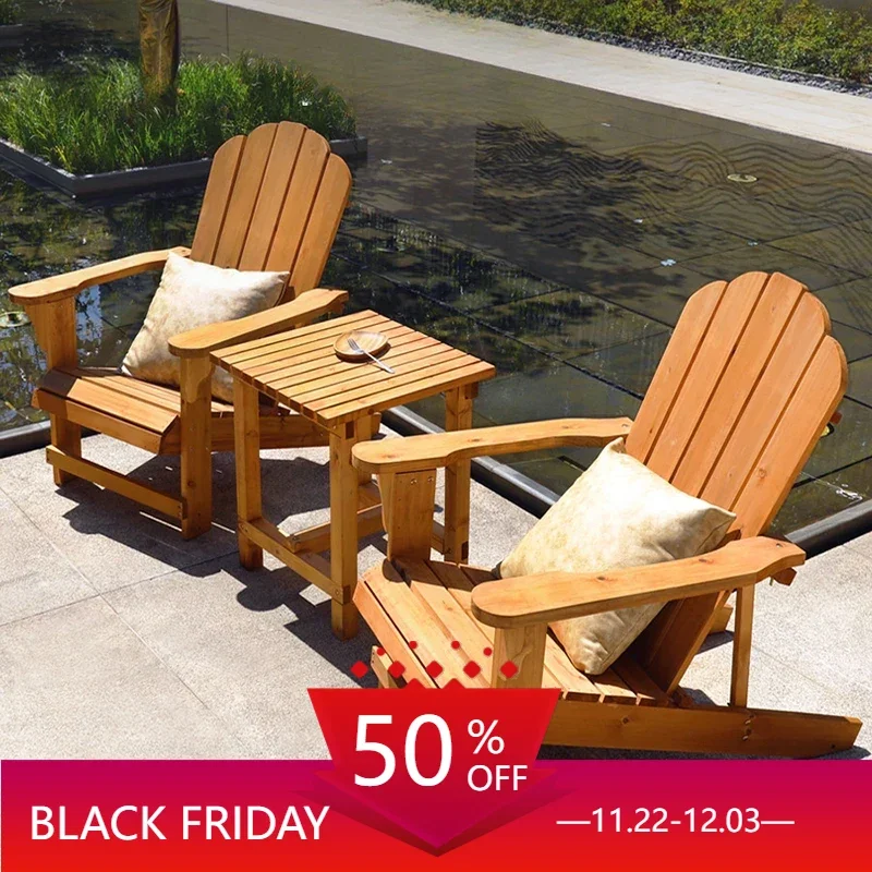 

American Retro Outdoor Beach Wood Chair Solid Wood Garden Courtyard Outdoor Chair Swimming Pool Lounge Chair Furniture WKGC