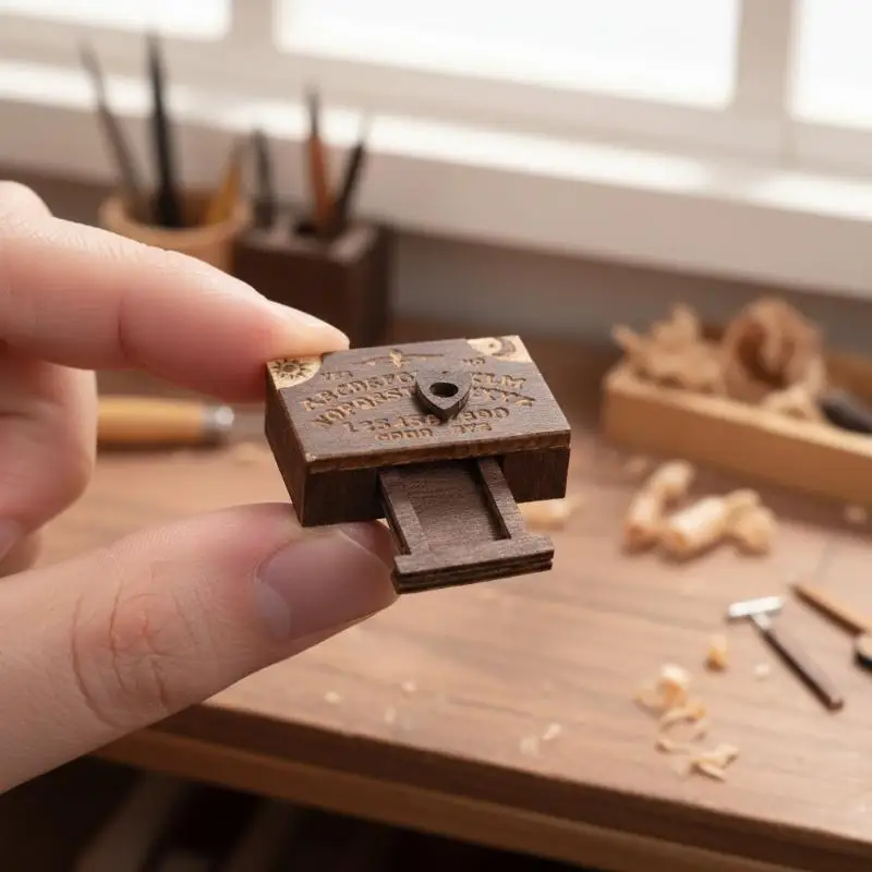 Miniature Ouija Board with Wooden Drawer Micro Landscape Retro Decor for Desk Spiritual Meditation Room Shelf Ornament