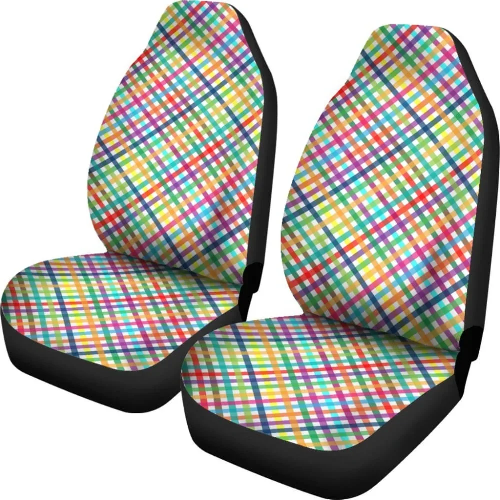 Colorful Rainbow Checkered Design,Pack of 2 Universal Front Seat Protective Cover