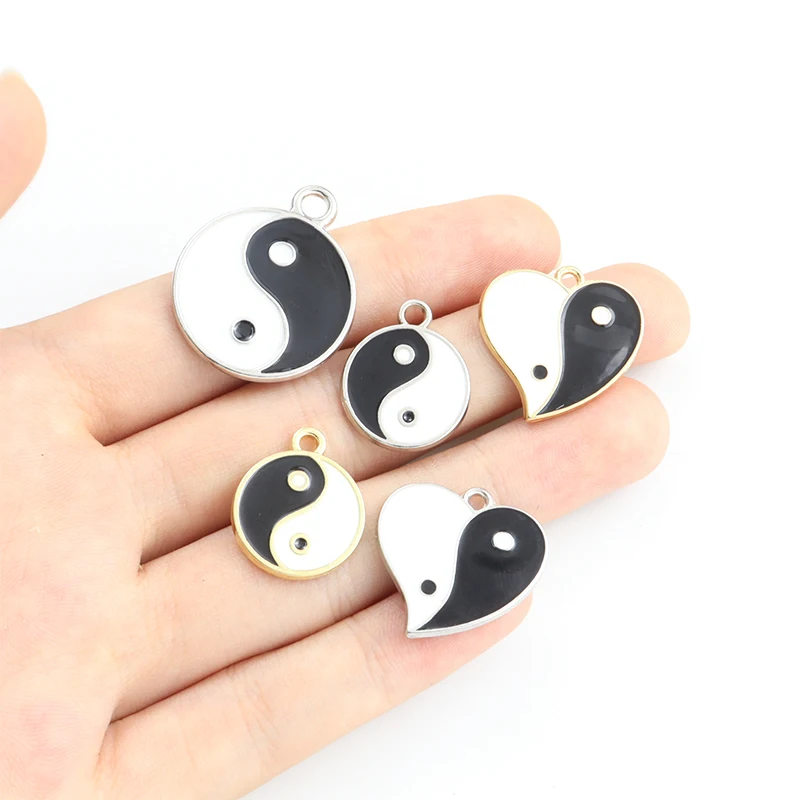 5/10pcs Chinese-style Bagua Pattern Round/Peach Heart Enamel Charms DIY Bracelet Necklace Earring Tai Chi Element Alloy Pendants