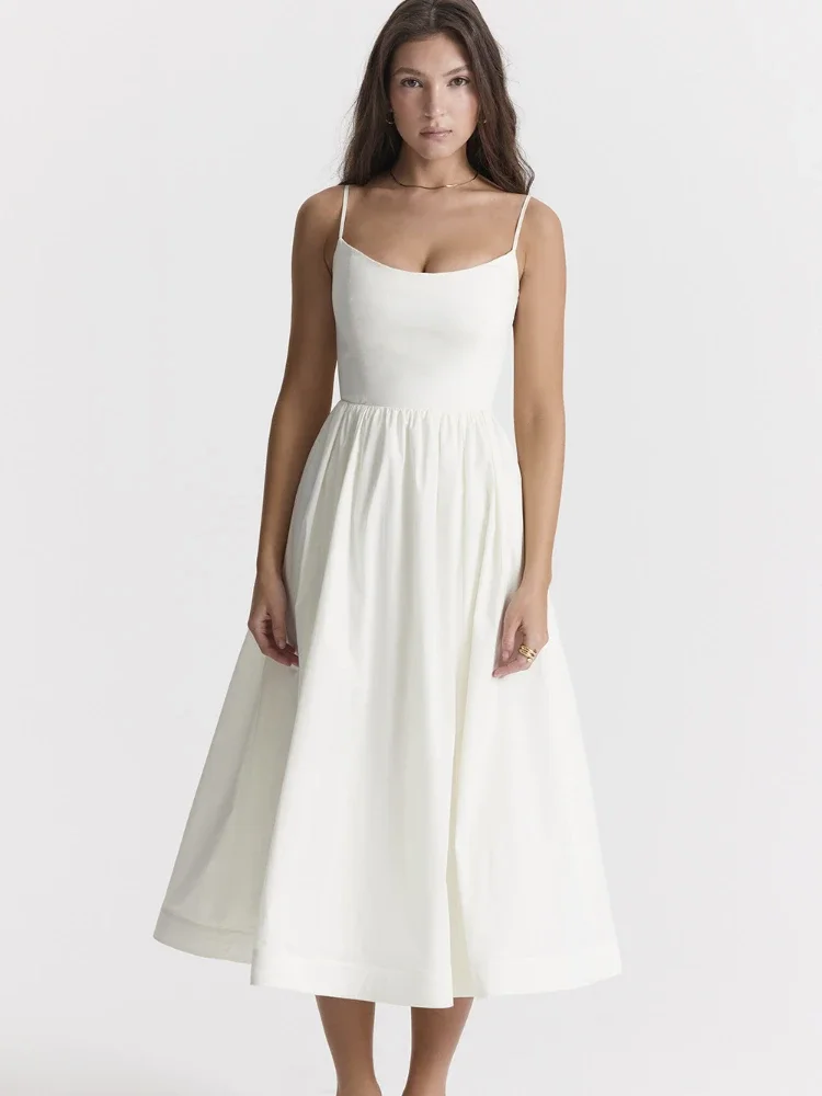 Suninheart-vestido de praia branco midi para mulher, alça de espaguete, linha A, convidado de casamento, roupa casual, verão, elegante, 2023