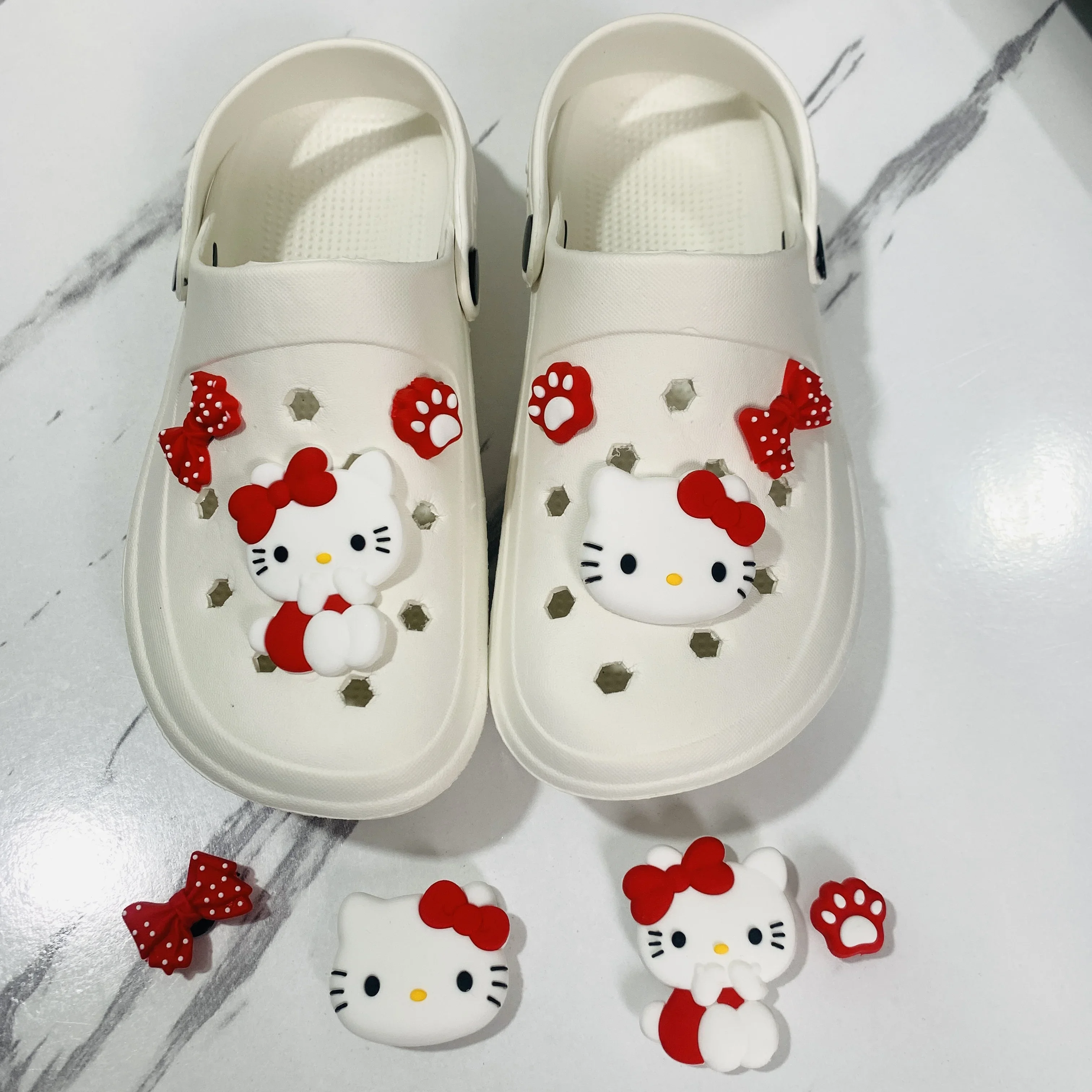 Sanrio Hello Kitty Shoe Accessories DIY Cartoon PVC Soft Rubber Sandal Accessories Shoe Flower Children's Birthday Gift