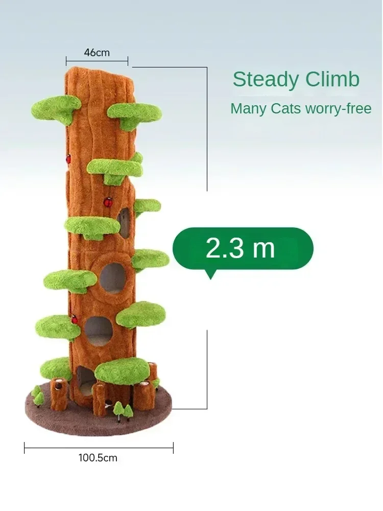 Large Cat Climbing Frame Large Space Cat Tree Jumping Platform One Piece Solid Wood Luxury Cat Cottage 100*230*46cm