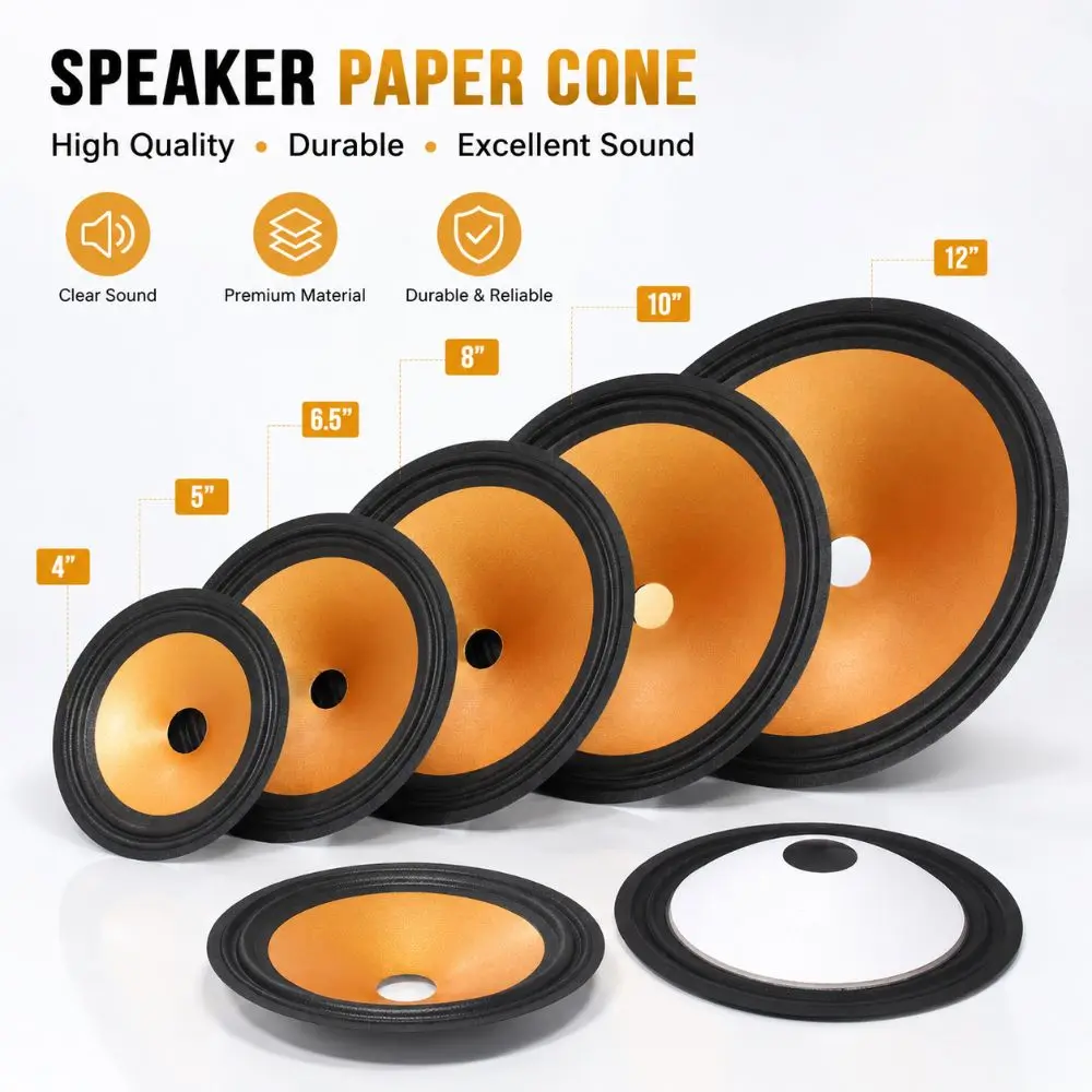 4/5/6.5/8/10/12/15 Inch Speaker Woofer Paper Cone Conical Shape Cloth Edge Paper Cone Gold Drum Paper DIY Audio