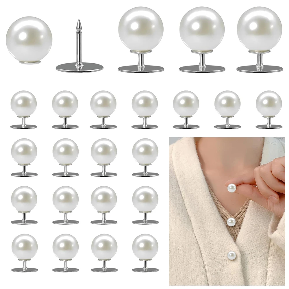 30 Sets Pearl Buttons No Sew Pearl Brooch Pins Removable Reusable Multipurpose Crafts Buttons for Shirt  Dress Sweater Clothes