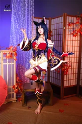 ROLECOS-Disfraz de Ahri Champion Nine Tails Wildd Riftt para mujer, conjunto completo de vestido rojo para Halloween