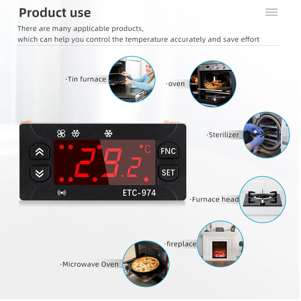 ETC-974 Digital Temperature Controller 220V Refrigerator Thermostat Mini Regulator Thermoregulator Thermocouple NTC Dual sensor