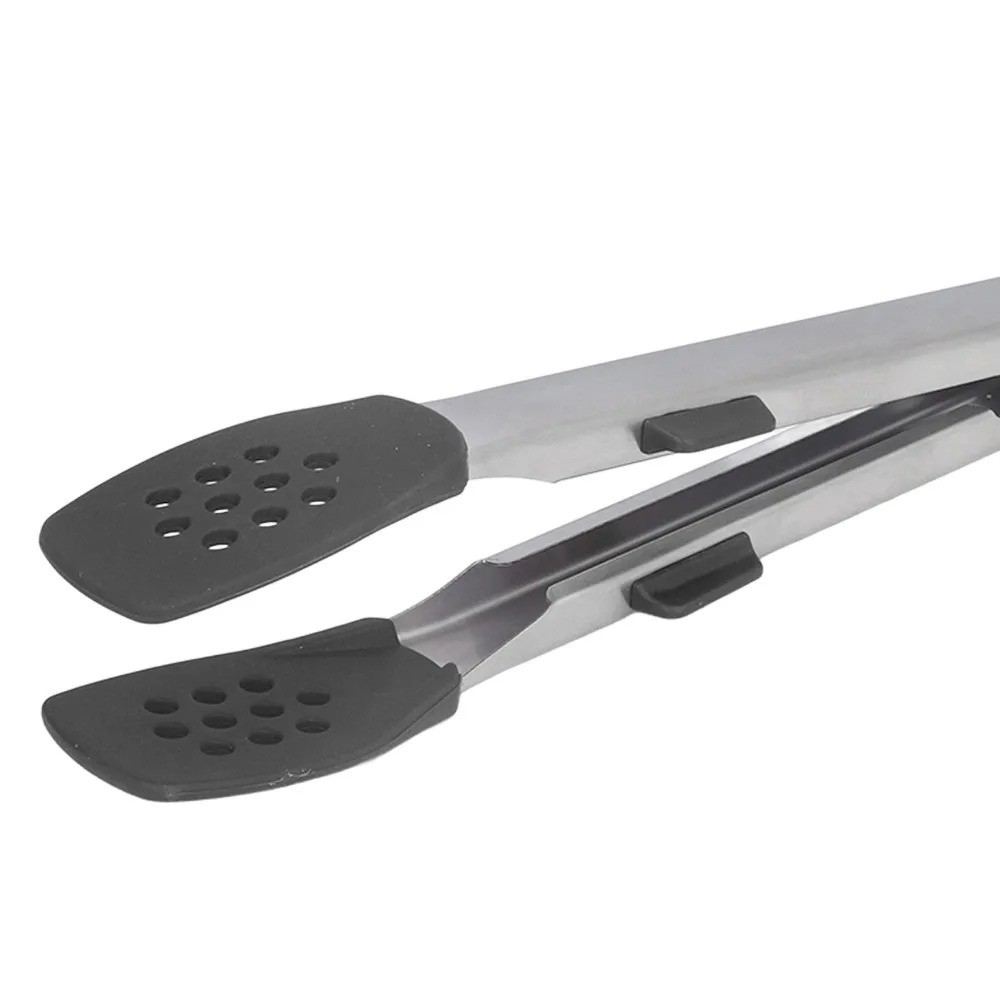 Hanging Loop Food Tongs Two Arms Compact Tong Kitchen Tongs Red Black Stainless Steel+Silicone Cooking Tongs BBQ Grilling