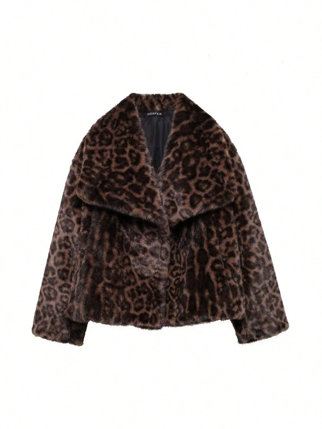 IG Women Leopard Print Faux Fur Short Coat, Large Lapel Collar Open Front, Loose Fit Winter Warm Fluffy Casual Outerwear