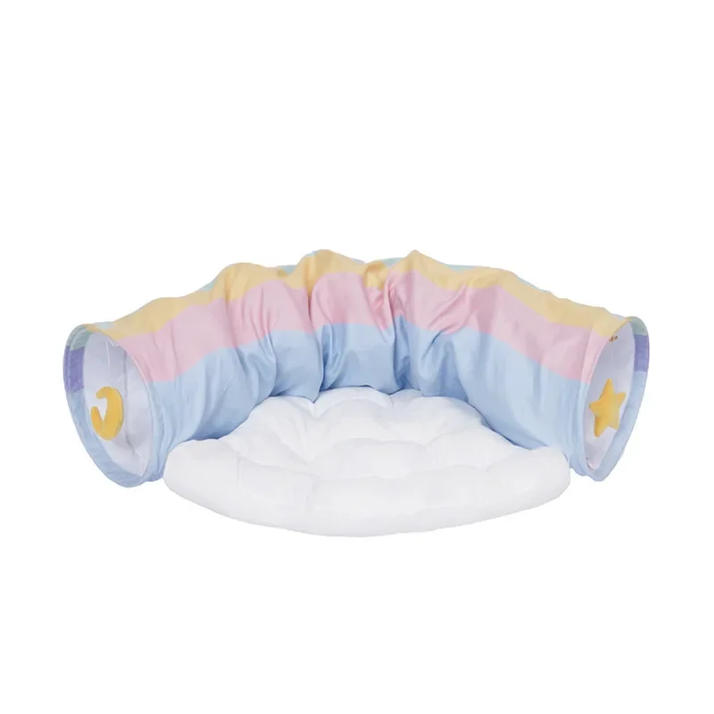 Detachable Rainbow Cat Tunnel Bed Toys for Kitten Ferrets Hedgehog Interactive Pet 2 Holes Play Channel Tubes Kitty Accessories