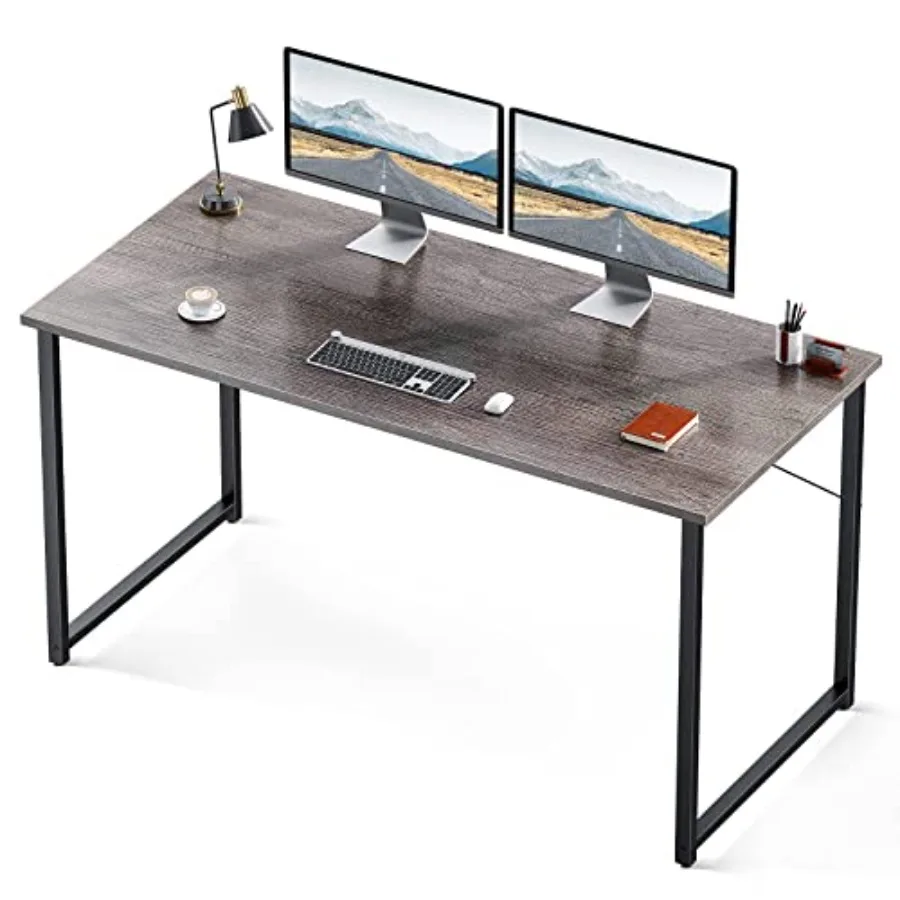55 Inch Modern Simple Style Computer Desk for Home Office Study and Student Writing Desk in Grey Oak Finish Functional and Styl