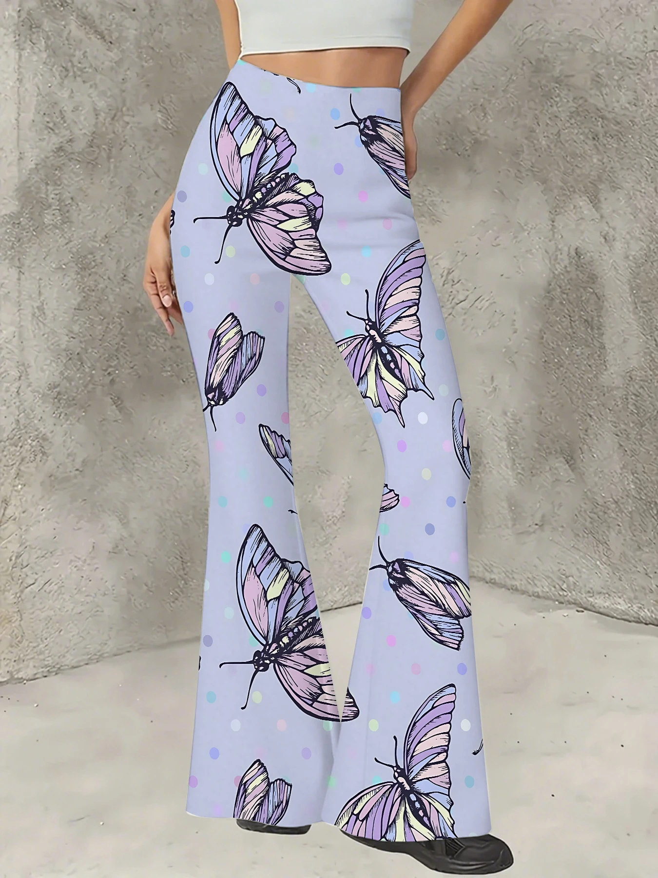 

Women's Striped Print Flare Pants Loose Fit Knit Wide Leg Bell Bottom Trousers