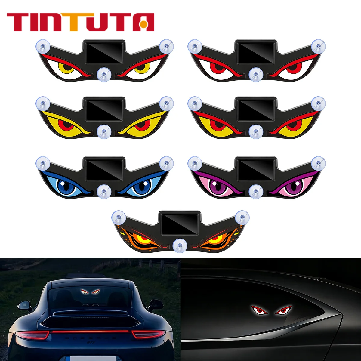 Solar Powered Car Neon Led Ambient Light Wireless Dynamic Demon Eye Windshield Light USB Rechargeable Atmosphere Breathing Lamp