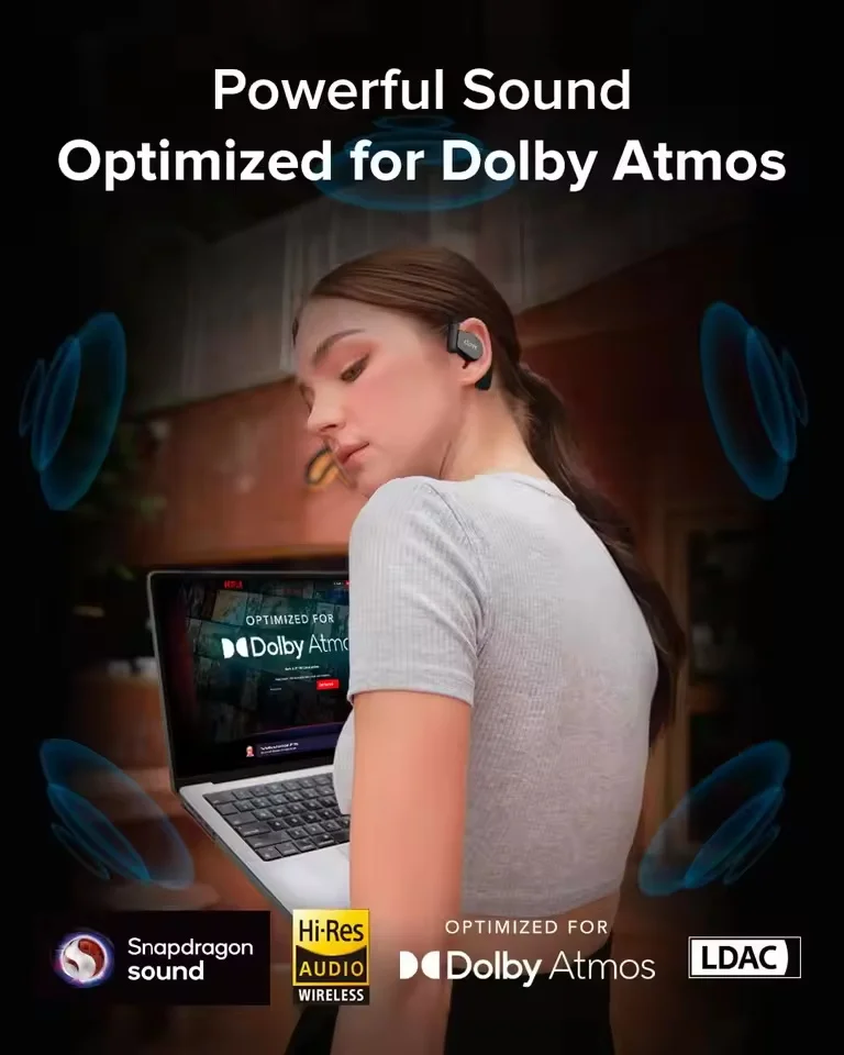 Настоящие беспроводные наушники Cleer ARC 3 с Dolby Audio, открытые наушники — 50-часовая батарея, удобные наушники Snapdragon Sound