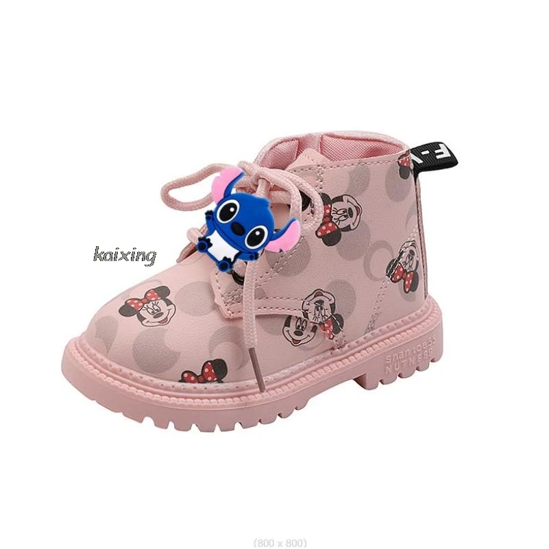 Lilo And Stitch Toddler British Spring Autumn Winter Children Boot Mickey Boys Girls Leather Boots Waterproof Non-slip Kids Shoe