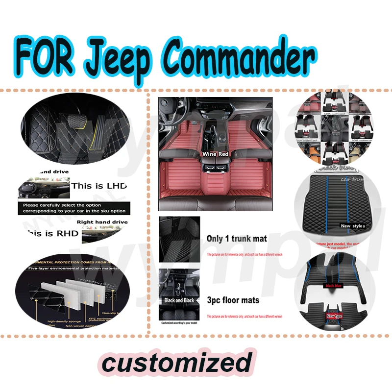 LUXURY Car Floor Mats For Jeep Commander XK 2006~2010 7 Seat Rug Carpet Anti Dirty Pads Leather Mat
