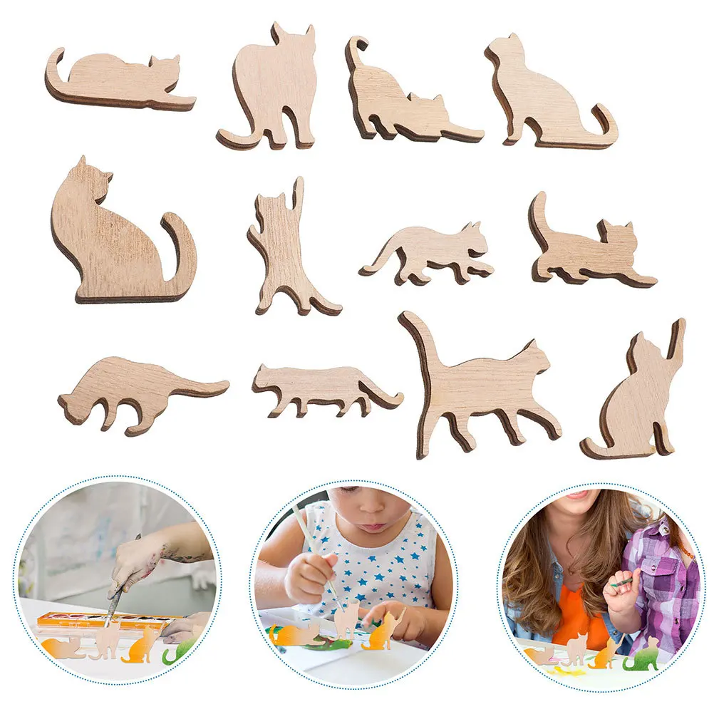 

24Pcs Unfinished Wooden Cat Cutouts Blank Wood Cat Shapes for DIY Crafting Home Christmas Halloween Decor Wooden Pendant