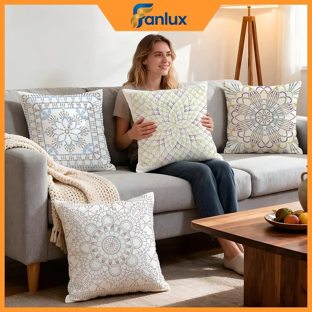 Pattern Granny Square Cushion Cover 4Pcs Decorative Covers Soft Cushion Case for Sofa Couch Decor 40x40 45x45 Pillowcases