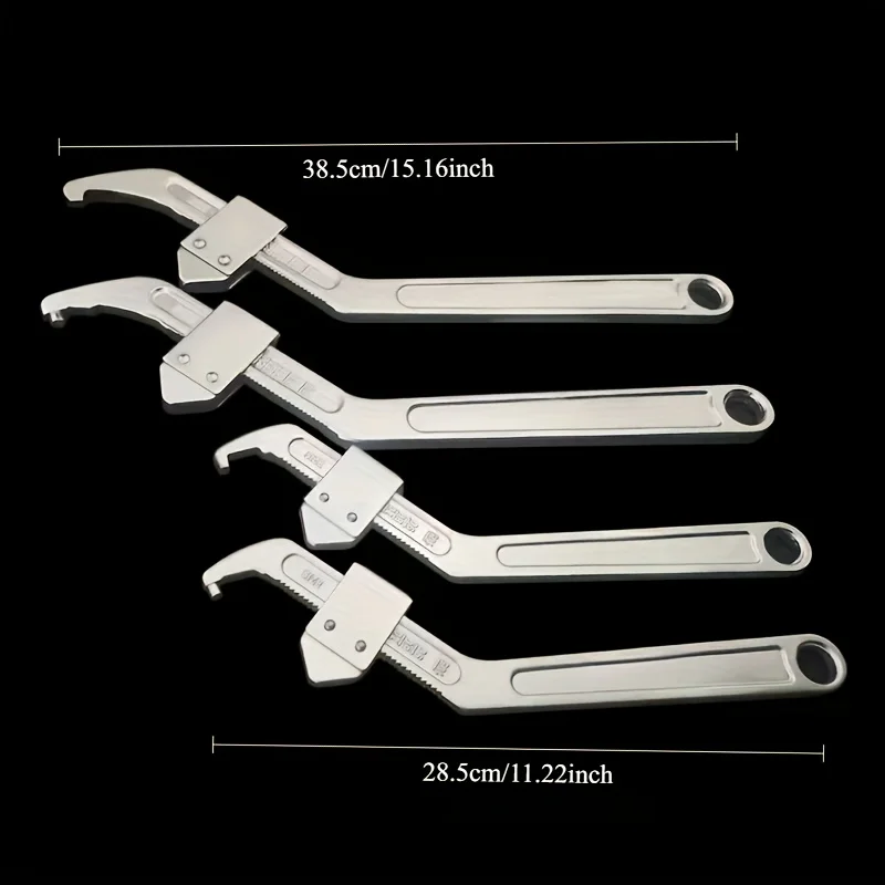 Adjustable Crescent Hook Wrench - Cr-V Steel, Round & Square Heads, HRC35-43, Industrial-Grade for Home & Professional Use