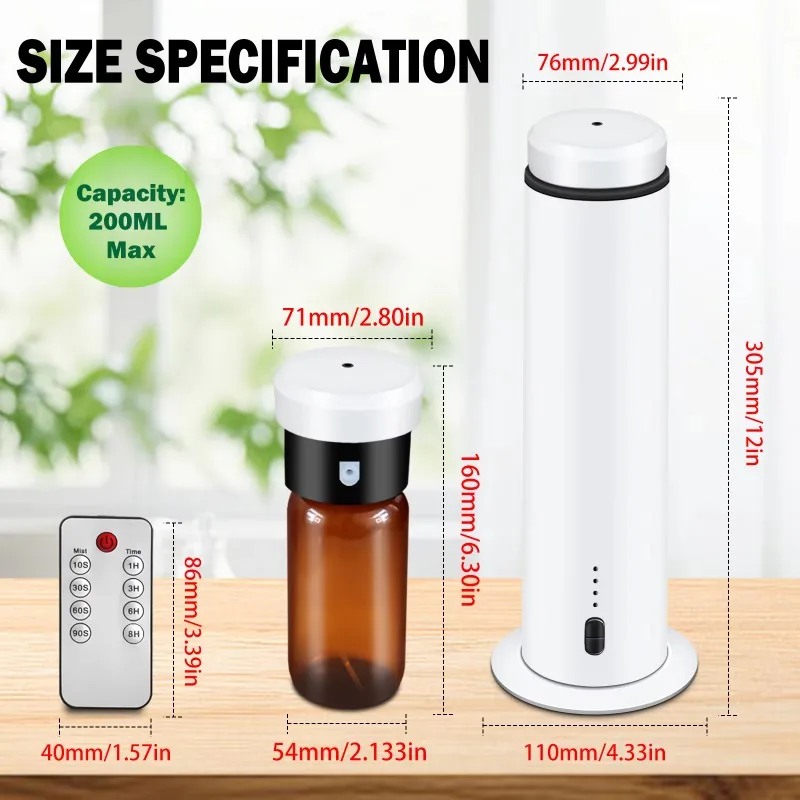 USB Rechargeable White Home Humidifier Light Remote Control Anhydrous Household Scent Diffuser 200ml Capacity for Cars Hotels