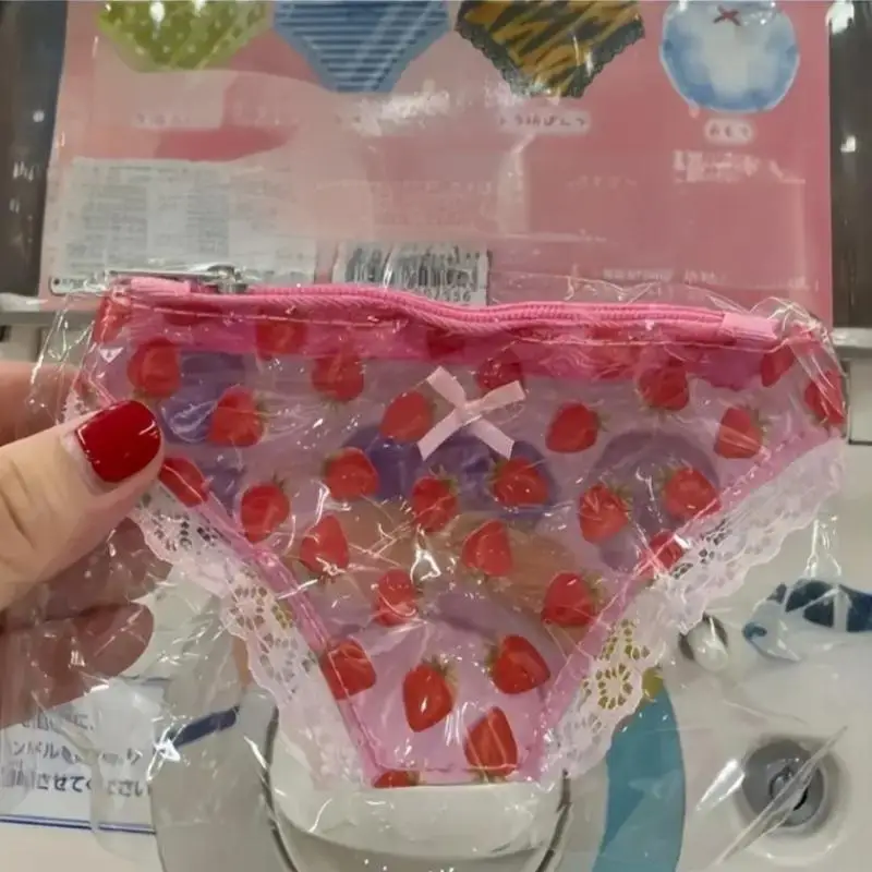Monedero de Encaje con Forma de Braguita, Mini Bolsa de Almacenamiento de PVC con Cierre, Bolsa de Maquillaje con Diseño de Fresa, Excelente Regalo para Fiestas y Cumpleaños