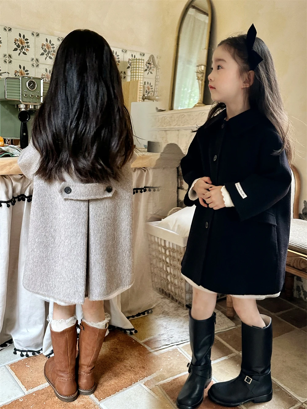 Ins Handmade Vintage 100% Wool Double-sided Cashmere Boutique Sweet Coat A-shaped Girls' Party Christmas Coat