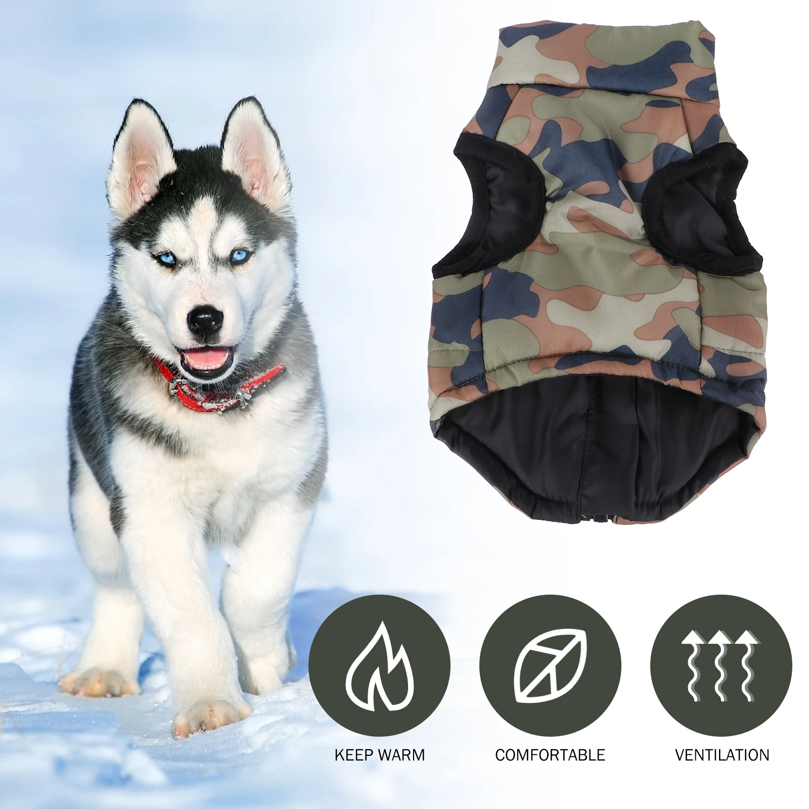 

Winter Pet Jacket Dog Clothes Camouflage Size S Cotton Nylon Padded Vest Puppy Winter Clothing Dog Sleeveless Coat