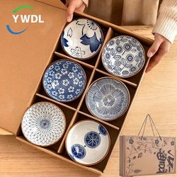 6pcs Japanese Ceramic Cereal Bowl Set Dessert Salad Snack Bowl Kitchen Noodle Bowl Tableware Set Microwave Safe Gift Box