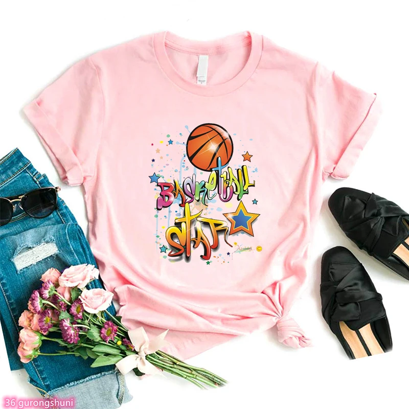 New Women's t-shirt Basketball coffee cups Basketball MOM Graphic Print t-shirt femme Summer Fashion Women's Short Sleeve Tops