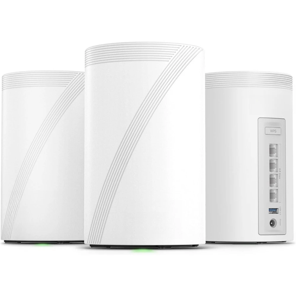 Tri-Band WiFi 7 Mesh System BE10000 10Gbps 6-Stream 4x2.5G Ports Wired Backhaul VPN HomeShield 3 Pack End Tables