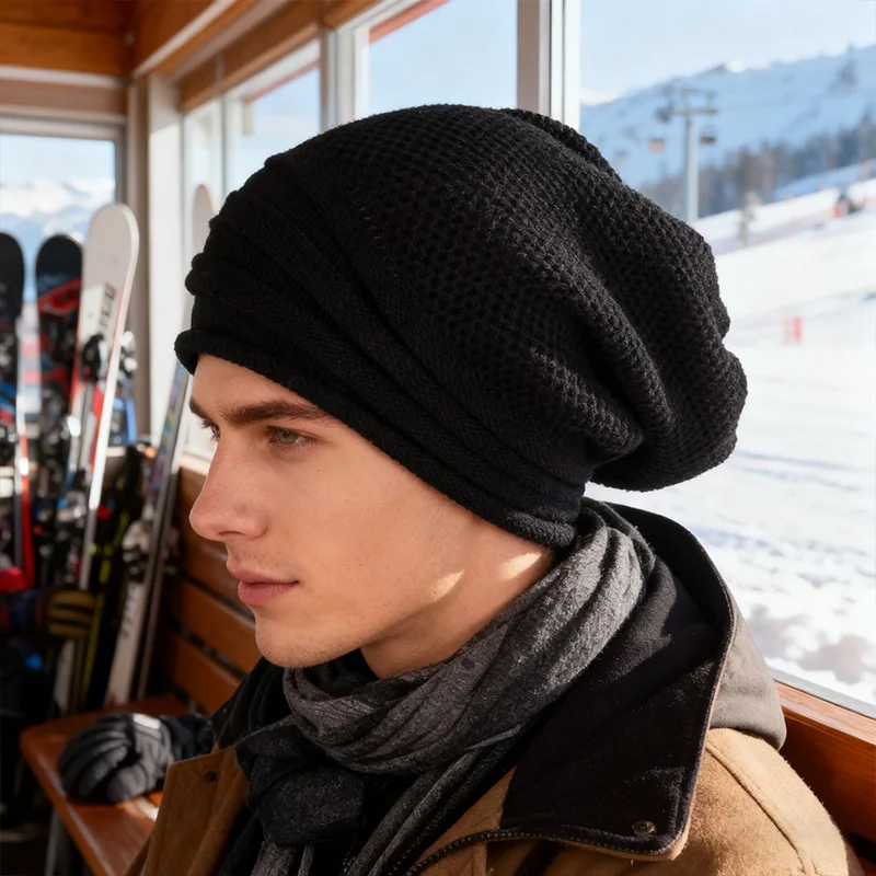 Winter-Slouchy-Baggy-Beanie aus Wolle, gestrickt, warm, übergroß, für Damen und Herren, weich, winddicht, langlebig, zum Skifahren, Wochenendausflüge