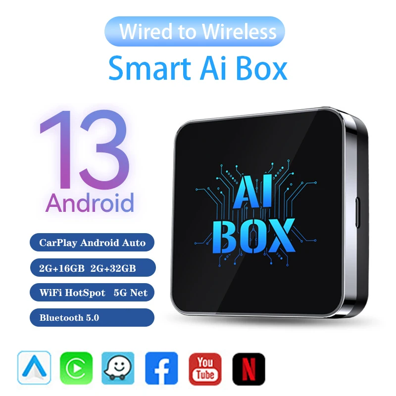 2024 Newest CarPlay AI Box Android 13 5G WiFi 4-Cores Android Auto Wireless CarPlay Adapter Built in Store for Netflix Youtube