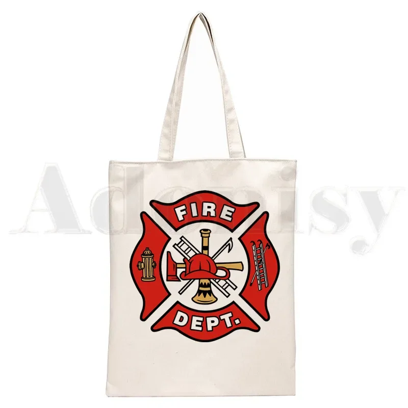 Bolso de mano de lona de bombero para mujer, bolsa de compras ecológica, bolso de hombro de punto de rescate de gran capacidad, bolso de bombero plegable