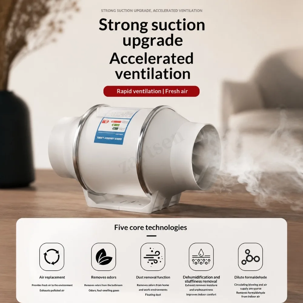 4Inch Two Speed Remote Control Exhaust Fan Silent Inline Pipe Duct Extractor Air Ventilation Blower Kitchen Toilet Wall Booster