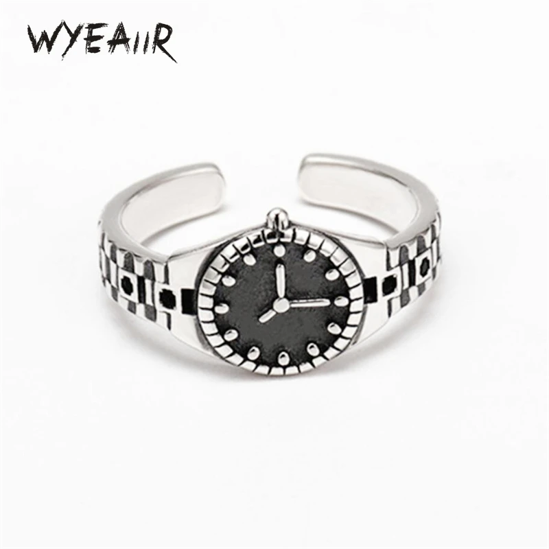 

WYEAIIR стерлингового серебра 925 пробы, мини-милые часы в форме ретро, тайское серебро, открывающееся кольцо с изменяемым размером для женщин, роскошные ювелирные изделия
