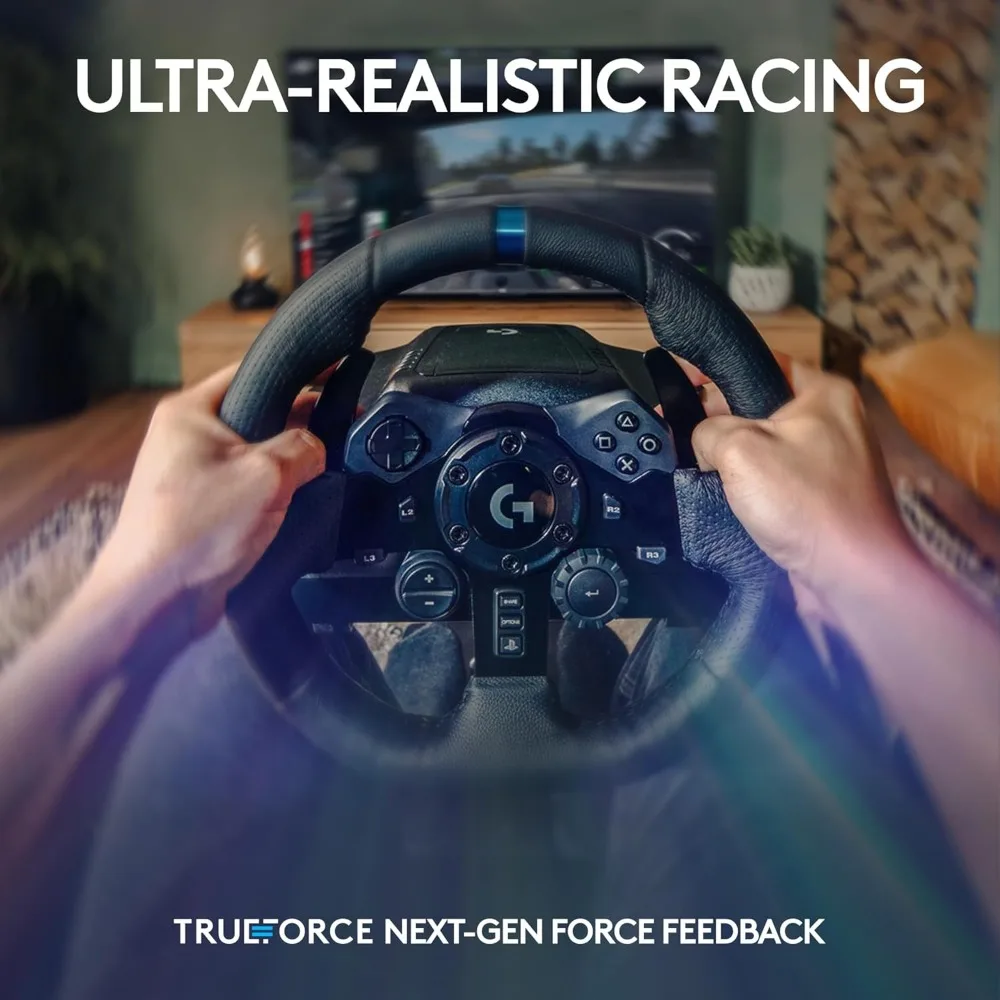 G923 Racing Wheel and Pedals, TRUEFORCE up to 1000 Hz Force Feedback, Responsive Driving Design, Dual Clutch Launch