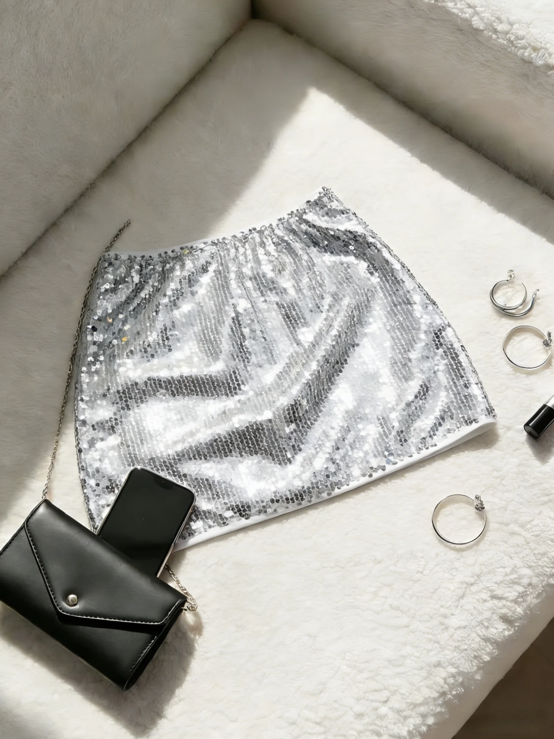Women Sequin Mini Skirt Elastic Waist Slim Fit Bodycon Short Skirt Sparkly Glitter Party Club Night Sexy Y2K Basic Skirt