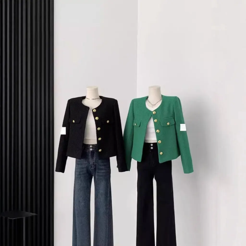 

Women's Tweed Style Jacket French Street Style Loose Versatile Ladylike Short Long-Sleeved Top for Spring And Autumn