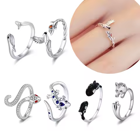 Brand New Adjustable Original S925 Sterling Silver Ring Fine Jewelry Fashion Romantic Gift Couple Cute Animal Ring