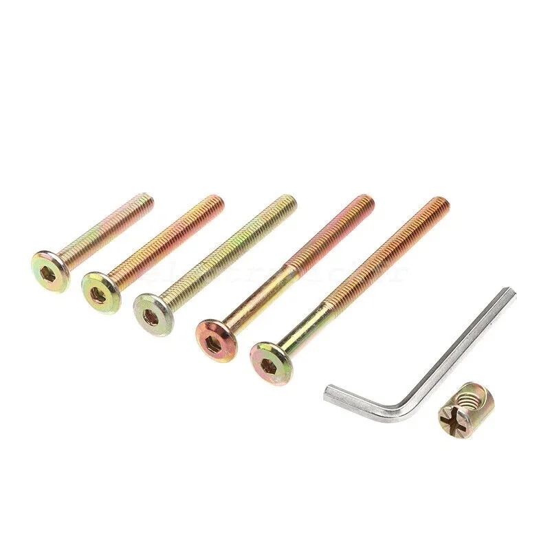 50pcs Zinc Plated Cot Bed Furniture Connecting Bolts Barrel Nut M6 Alan Allen Key Furniture Bolt Nut Screw Set view 2