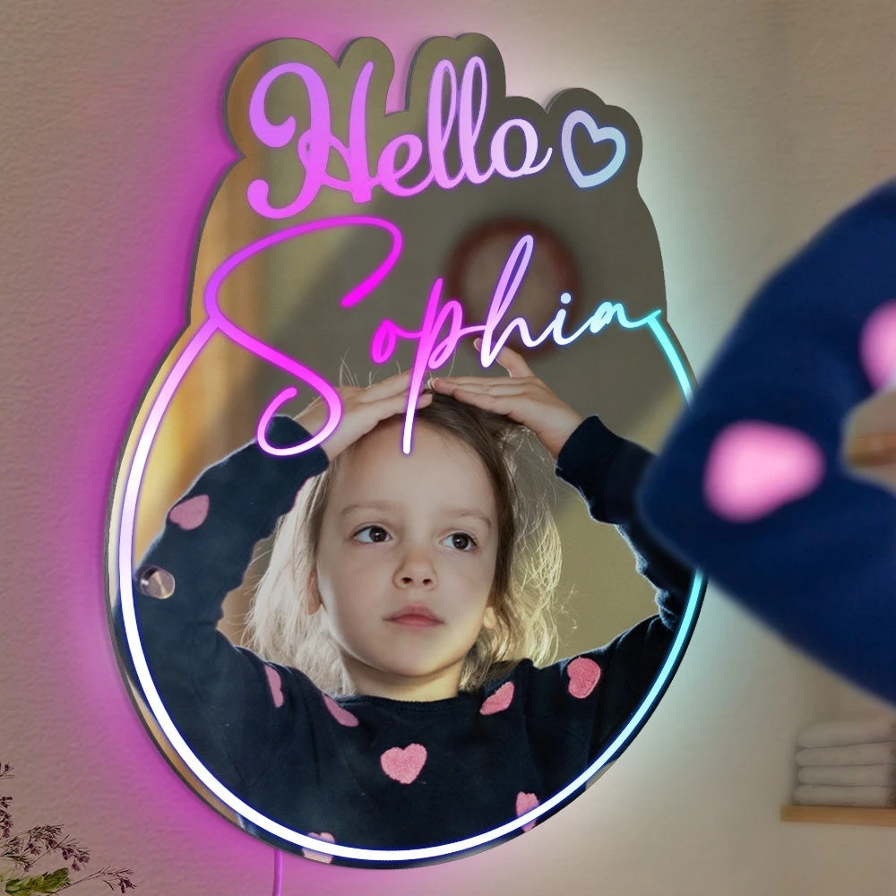 

Hello name, dressing mirror, personalized name, acrylic mirror light ornament, Christmas gift.