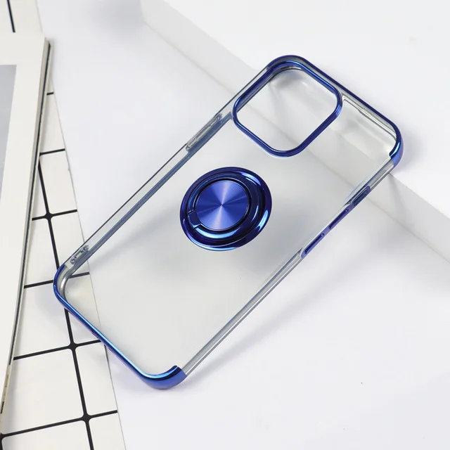 For iPhone 15 14 13 12 11 Pro Max X Xs Max  Phone Case Stylish Electroplated Ring Holder Transparent Shock-Absorbing Cover